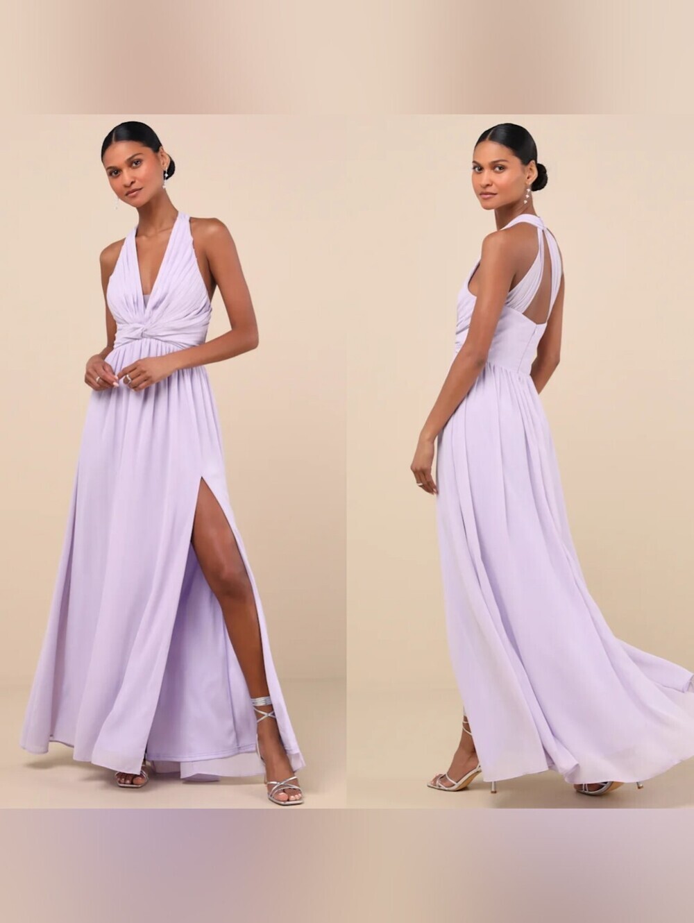 Lulus Marilina Lavender Pleated Twist-Front Maxi Dress L Wedding Party Formal